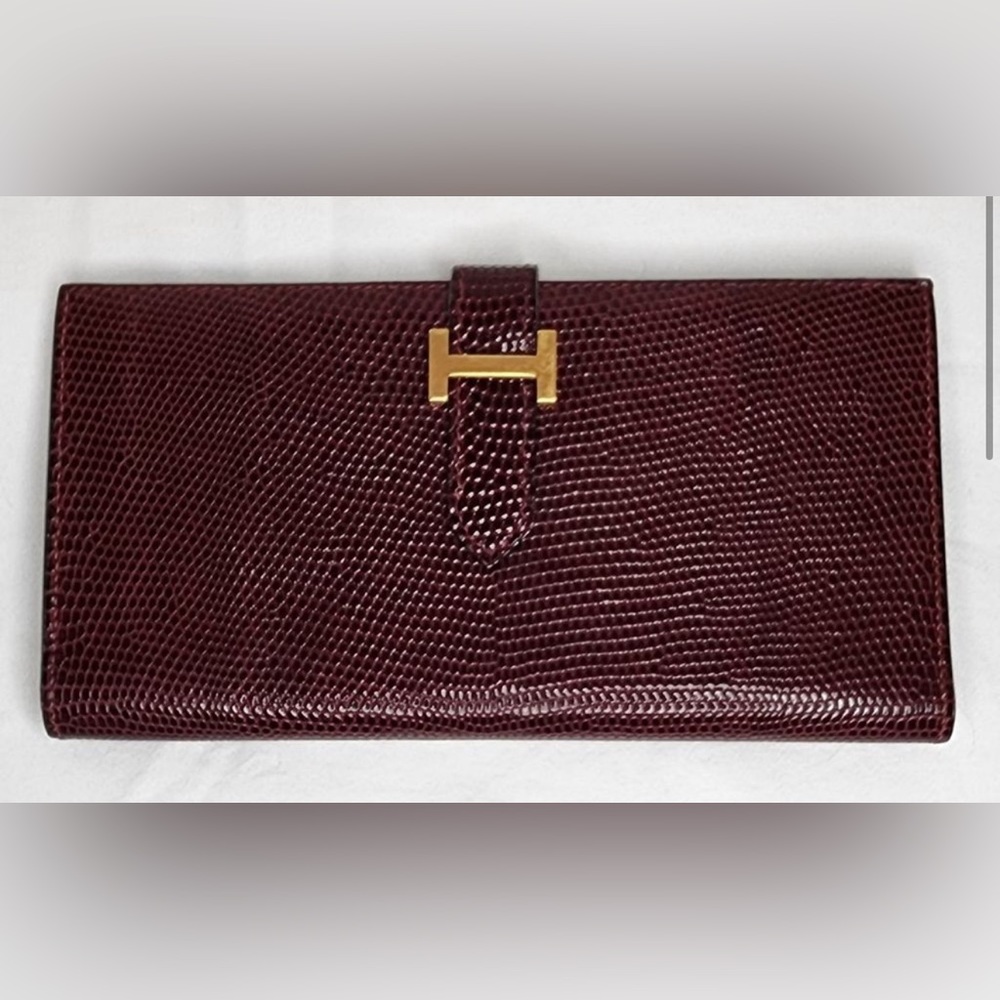 Hermes Lizard Bearn Long Bifold Wallet